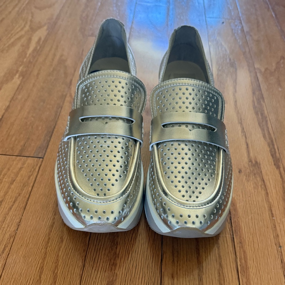 Metallic Loafers with Perforated Design